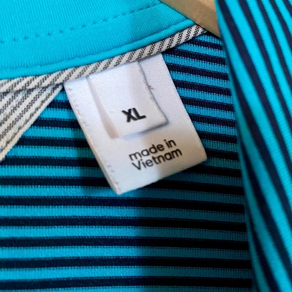 Adidas Adipure Golf Striped Polo Shirt Blue Black XL EUC